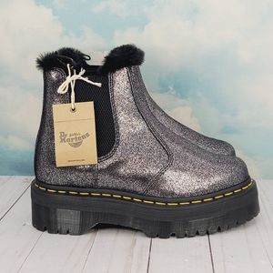 Dr. Martens Purple Glitter/Fur Lined Chelsea Platform Boots